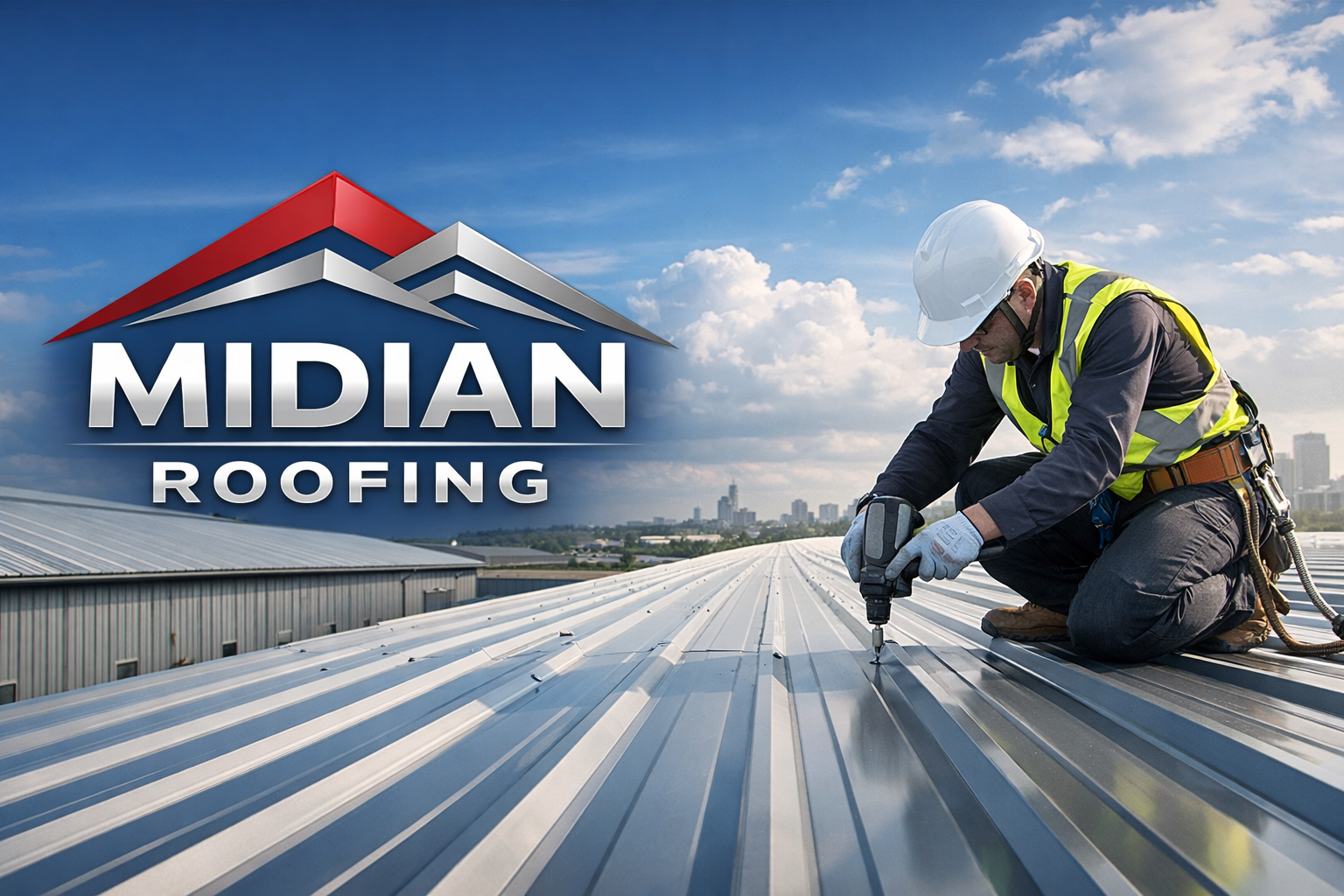 metal roofing expert working on roof